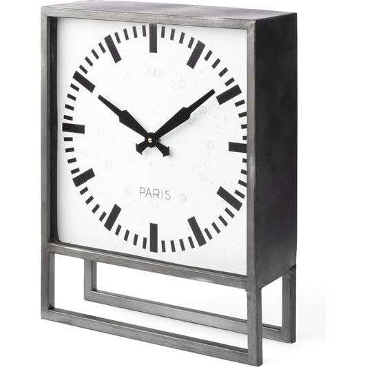 Felix Square Table Clock by Mercana in white, black. Made from metal in a modern style.