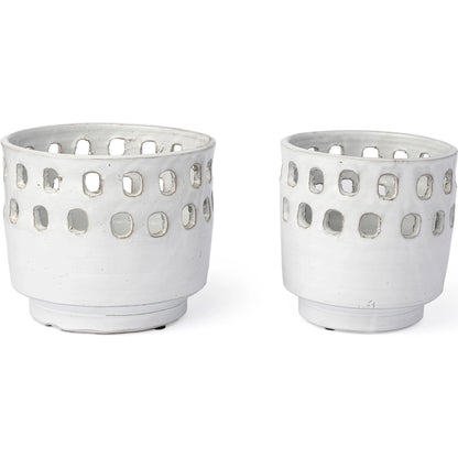 Larissa Hollow Pattern Vases Set of Two by Mercana in pearl white. Made from ceramic in a eclectic & global style.