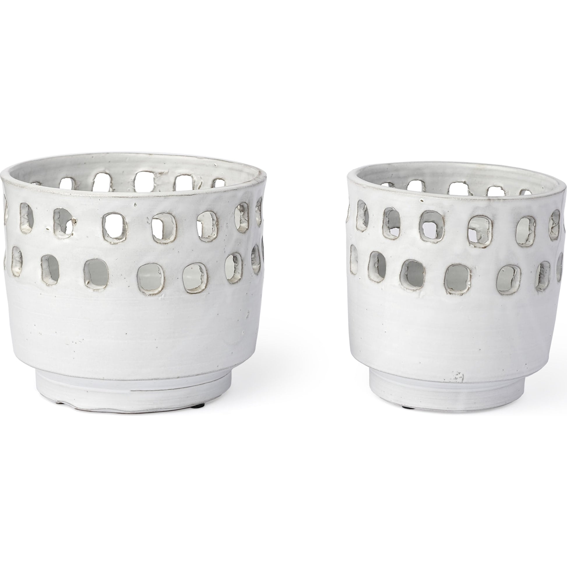 Larissa Hollow Pattern Vases Set of Two by Mercana in pearl white. Made from ceramic in a eclectic & global style.