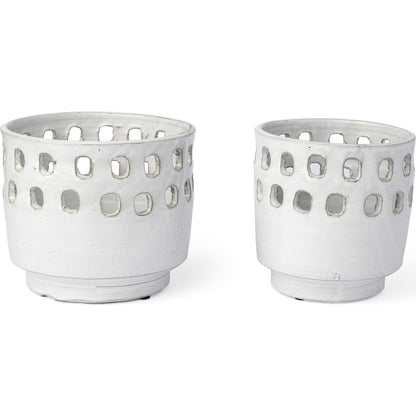 Larissa Hollow Pattern Vases Set of Two by Mercana in pearl white. Made from ceramic in a eclectic & global style.