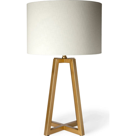 Raelynn Table Lamp by Mercana in white, gold. Made from metal, linen in a transitional style.