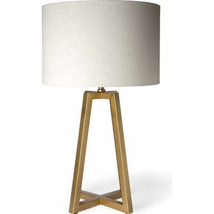 Raelynn Table Lamp by Mercana in white, gold. Made from metal, linen in a transitional style.