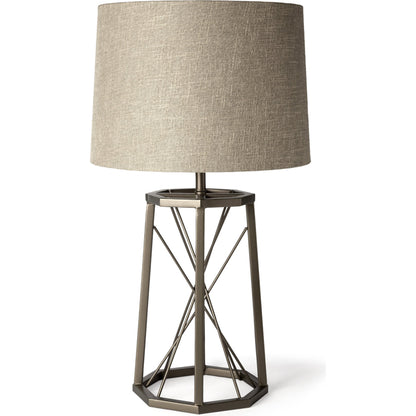 Raen Table Lamp by Mercana in beige. Made from metal in a rustic style.