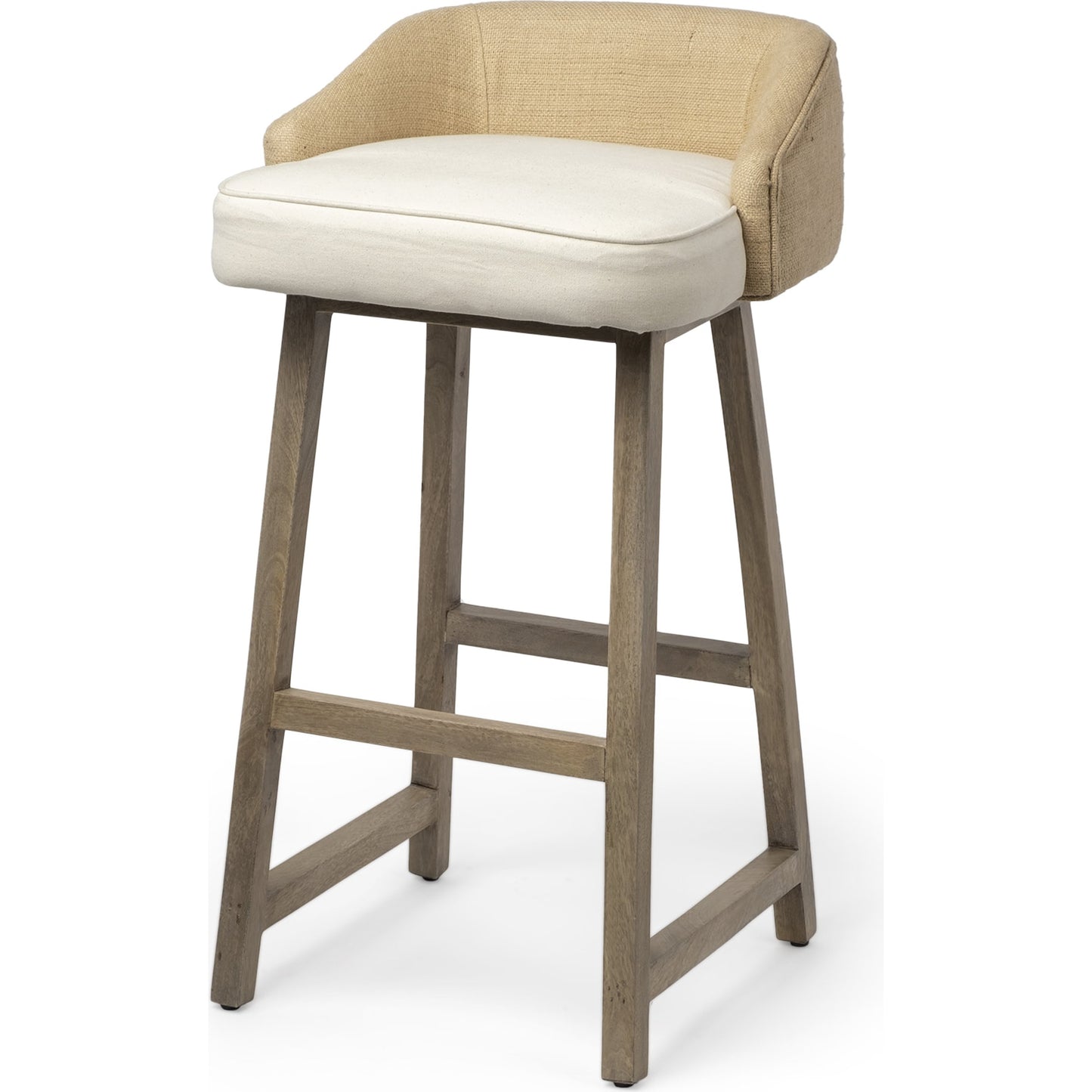 044 SR-387799 | Primary Silo | Monmouth Upholstered Seat Bar Stool by Mercana in cream, weathered brown. Made from wood, fabric, jute in a modern style.