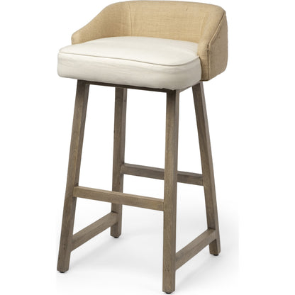 Monmouth Upholstered Seat Bar Stool by Mercana in cream, weathered brown. Made from wood, fabric, jute in a modern style.