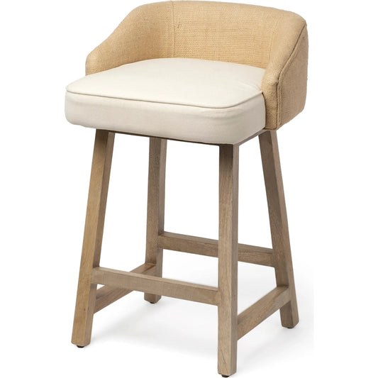 001 SR-387800 | Primary Silo | Monmouth Upholstered Seat Bar/Counter Stool by Mercana in cream, weathered brown. Made from wood, fabric, jute in a modern style.