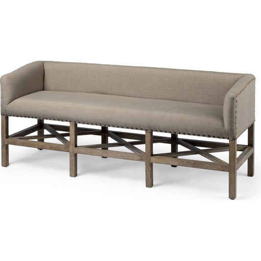Bergen Bench by Mercana in beige, light brown. Made from wood, fabric in a rustic style.