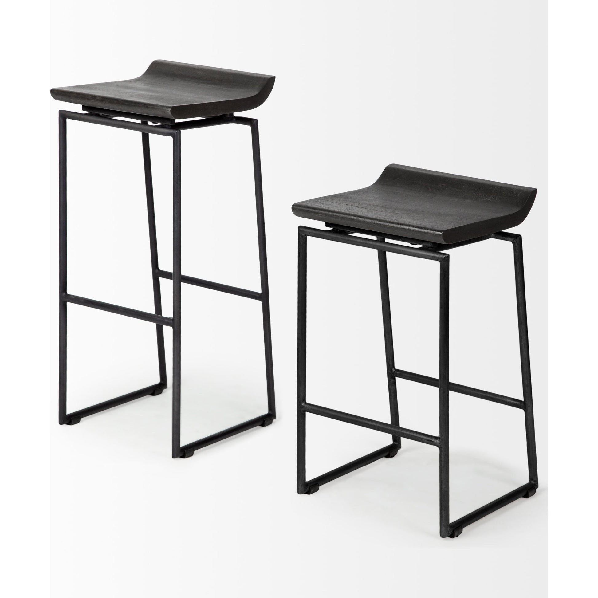 Givens Wood Seat Counter Stool by Mercana in matte black. Made from wood, metal in a modern style.