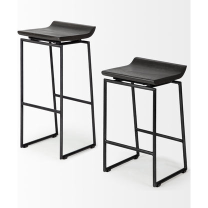 Givens Wood Seat Counter Stool by Mercana in matte black. Made from wood, metal in a modern style.