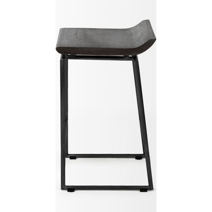Givens Wood Seat Counter Stool by Mercana in matte black. Made from wood, metal in a modern style.