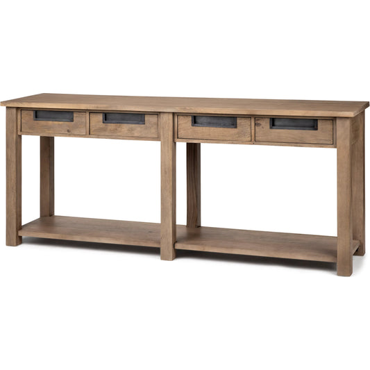 Harrelson Console Table by Mercana in natural. Made from unique in a rustic style.