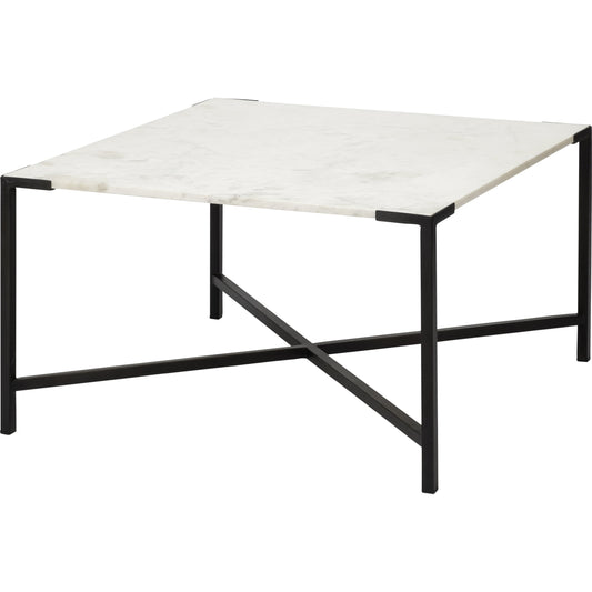 Lucas Coffee Table by Mercana in white, matte black. Made from marble, metal in a modern style.