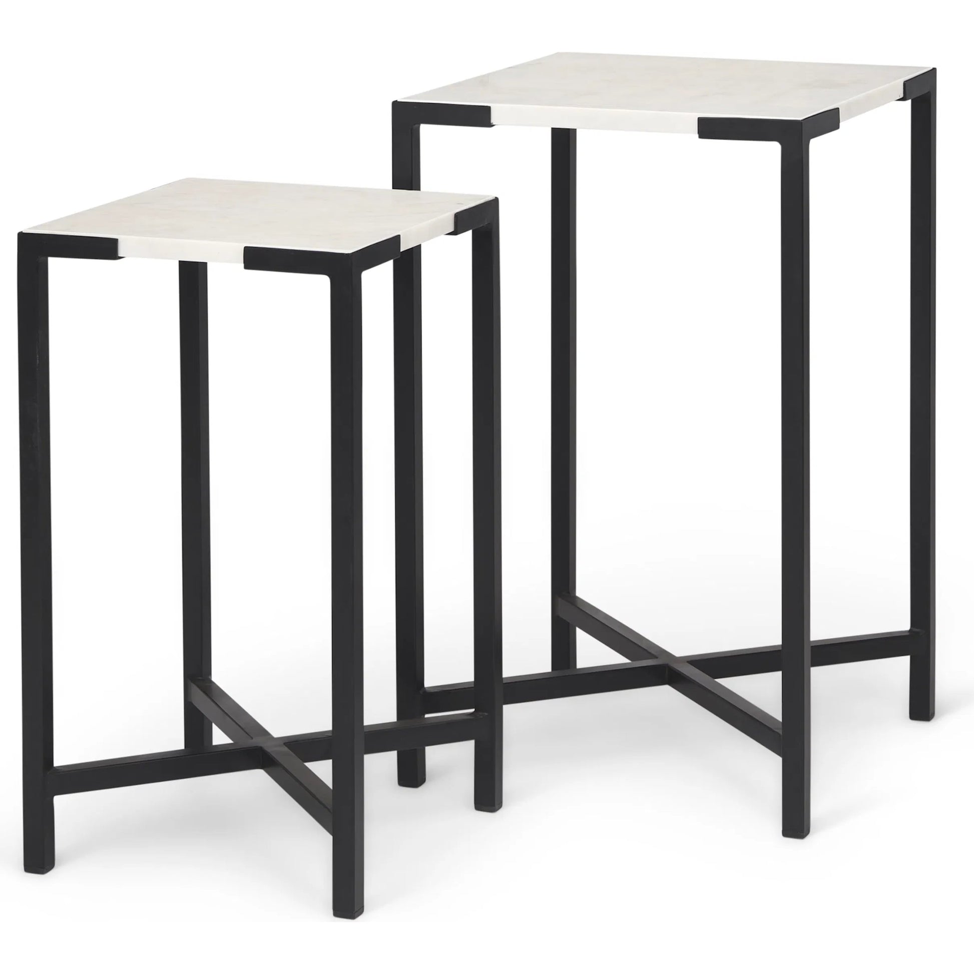 Lucas Accent Table by Mercana in white, matte black. Made from marble, iron in a modern style.