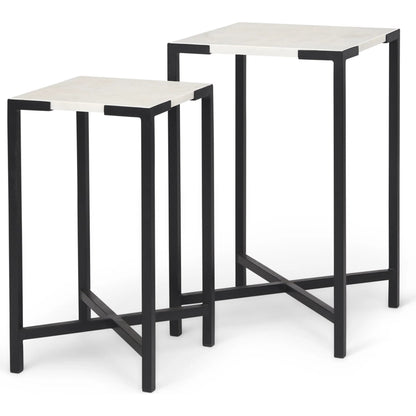 Lucas Accent Table by Mercana in white, matte black. Made from marble, iron in a modern style.