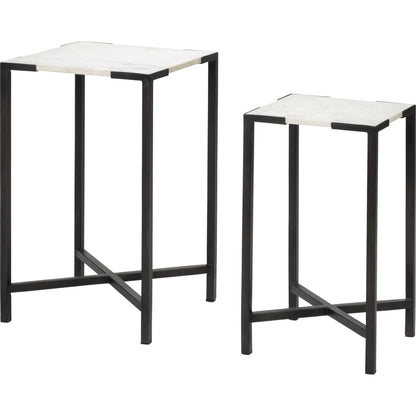 Lucas Accent Table by Mercana in white, matte black. Made from marble, iron in a modern style.