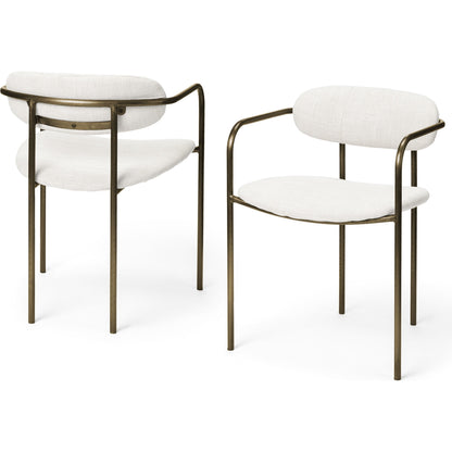 Parker Upholstered Dining Chair (Set of 2) by Mercana in white, gold. Made from fabric, metal in a modern style.