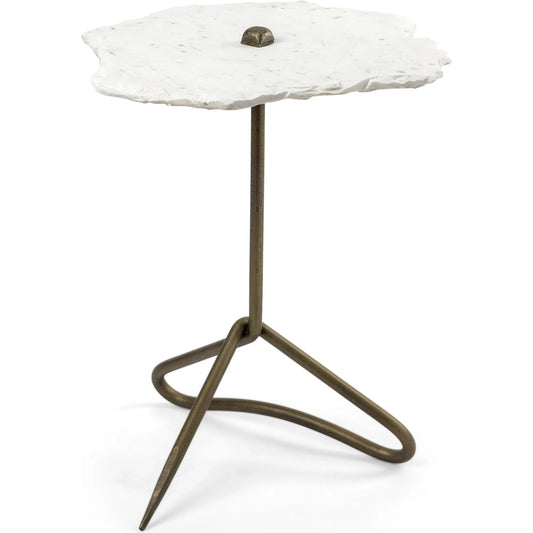 Pinera Accent Table by Mercana in white, antique gold. Made from marble, metal in a modern style.