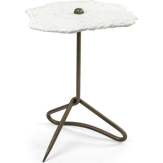 Pinera Accent Table by Mercana in white, antique gold. Made from marble, metal in a modern style.