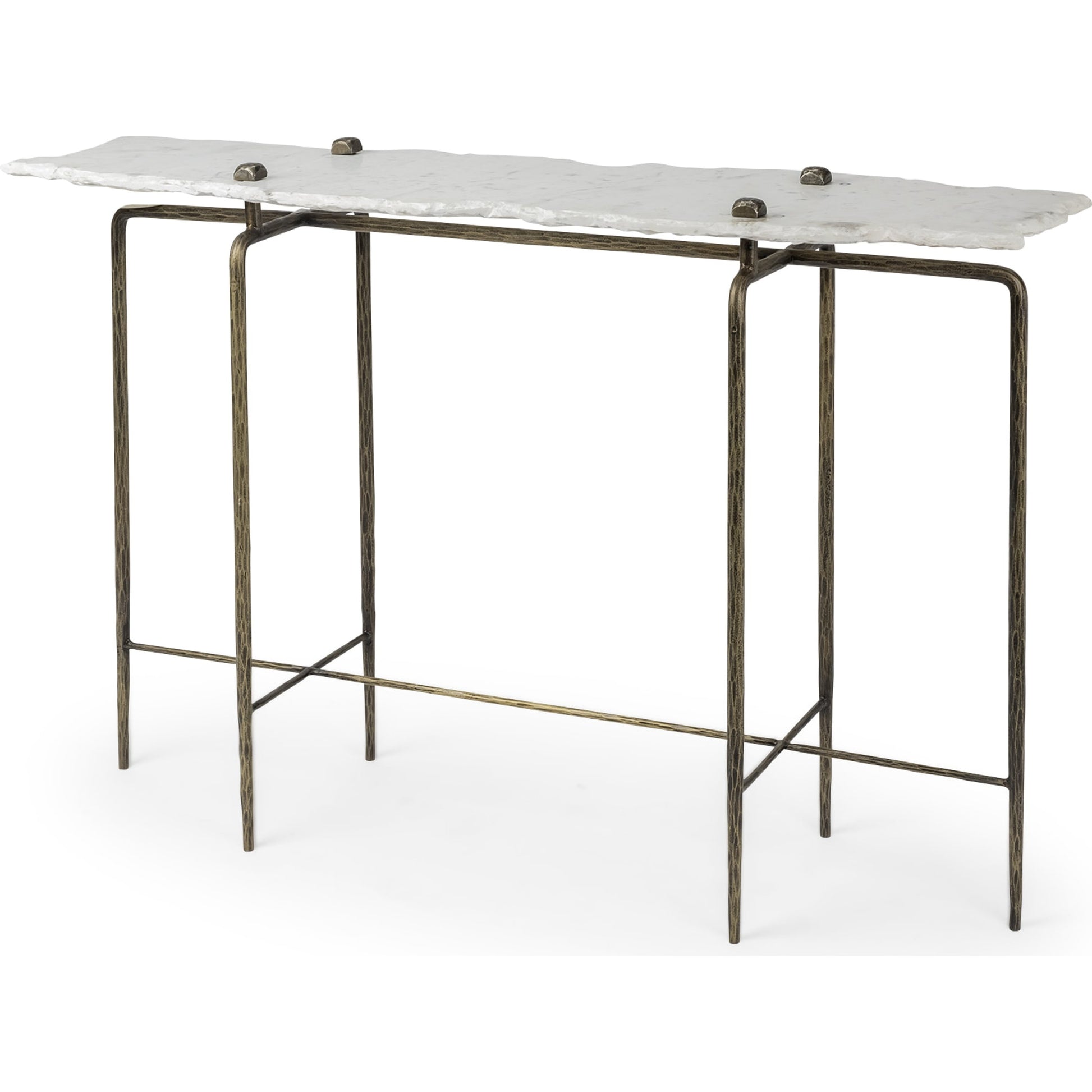 Pinera Console Table by Mercana in white, natural. Made from marble, metal in a modern style.