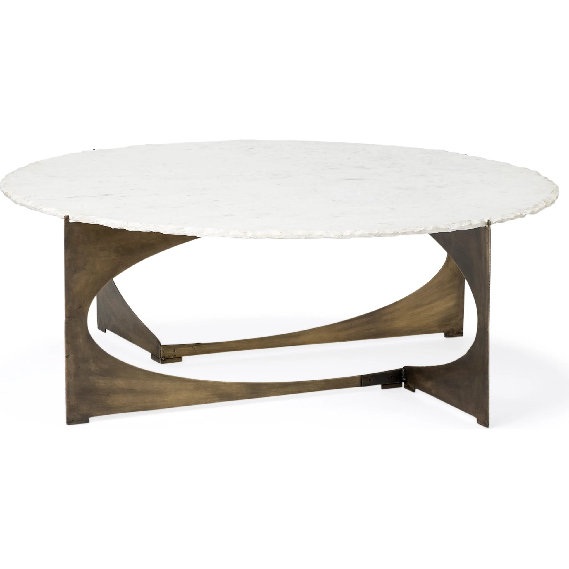 Reinhold Round Coffee Table by Mercana in white, antique gold. Made from marble, metal in a modern style.