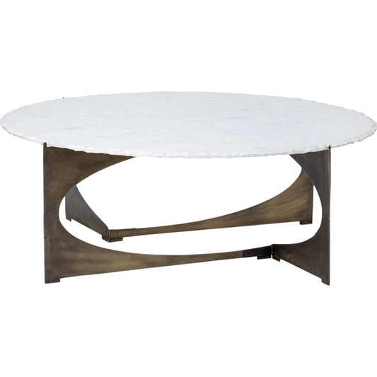 Reinhold Round Coffee Table by Mercana in white, antique gold. Made from marble, metal in a modern style.
