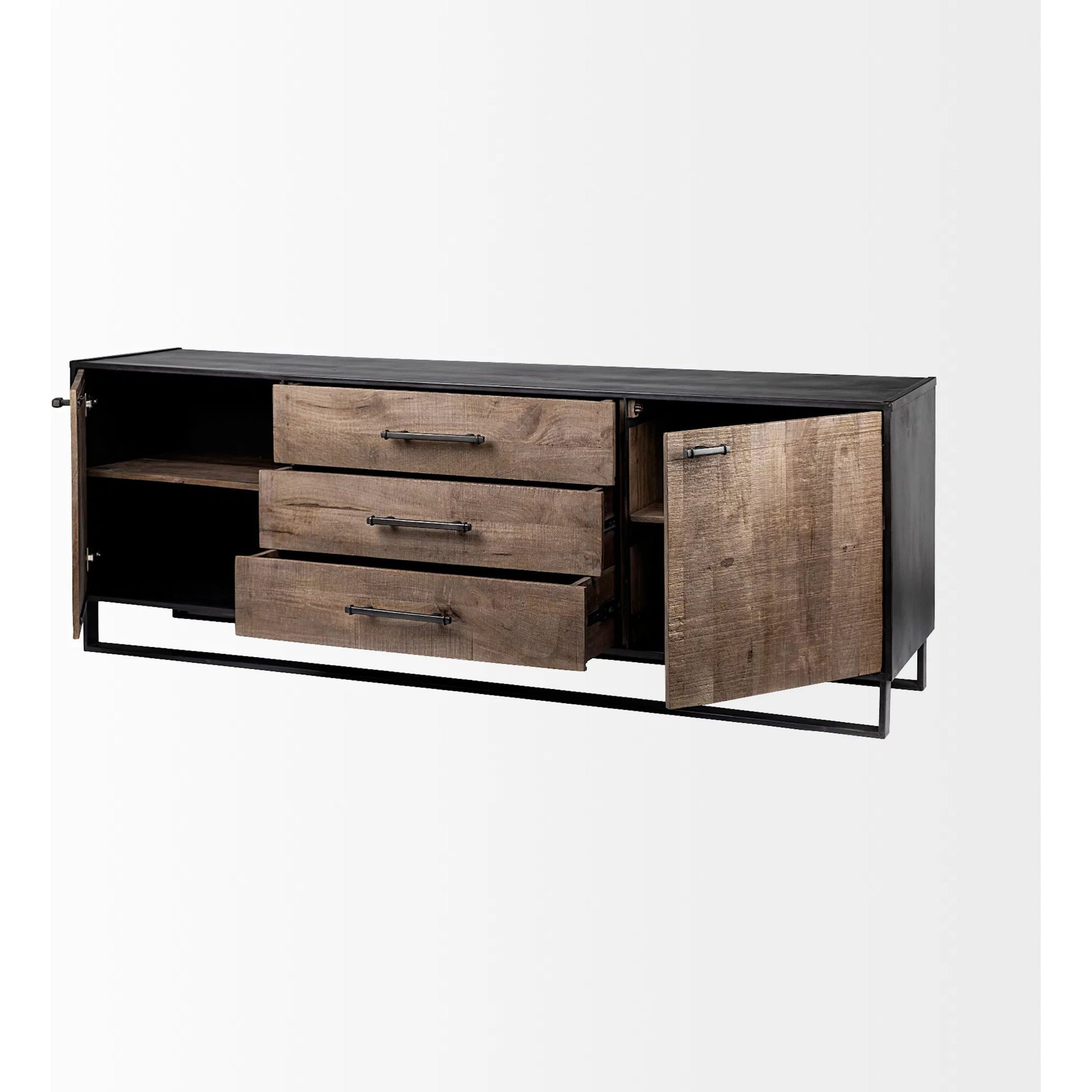 Alvin Sideboard by Mercana in medium brown. Made from mango wood in a modern style.