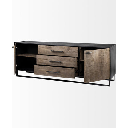 Alvin Sideboard by Mercana in medium brown. Made from mango wood in a modern style.