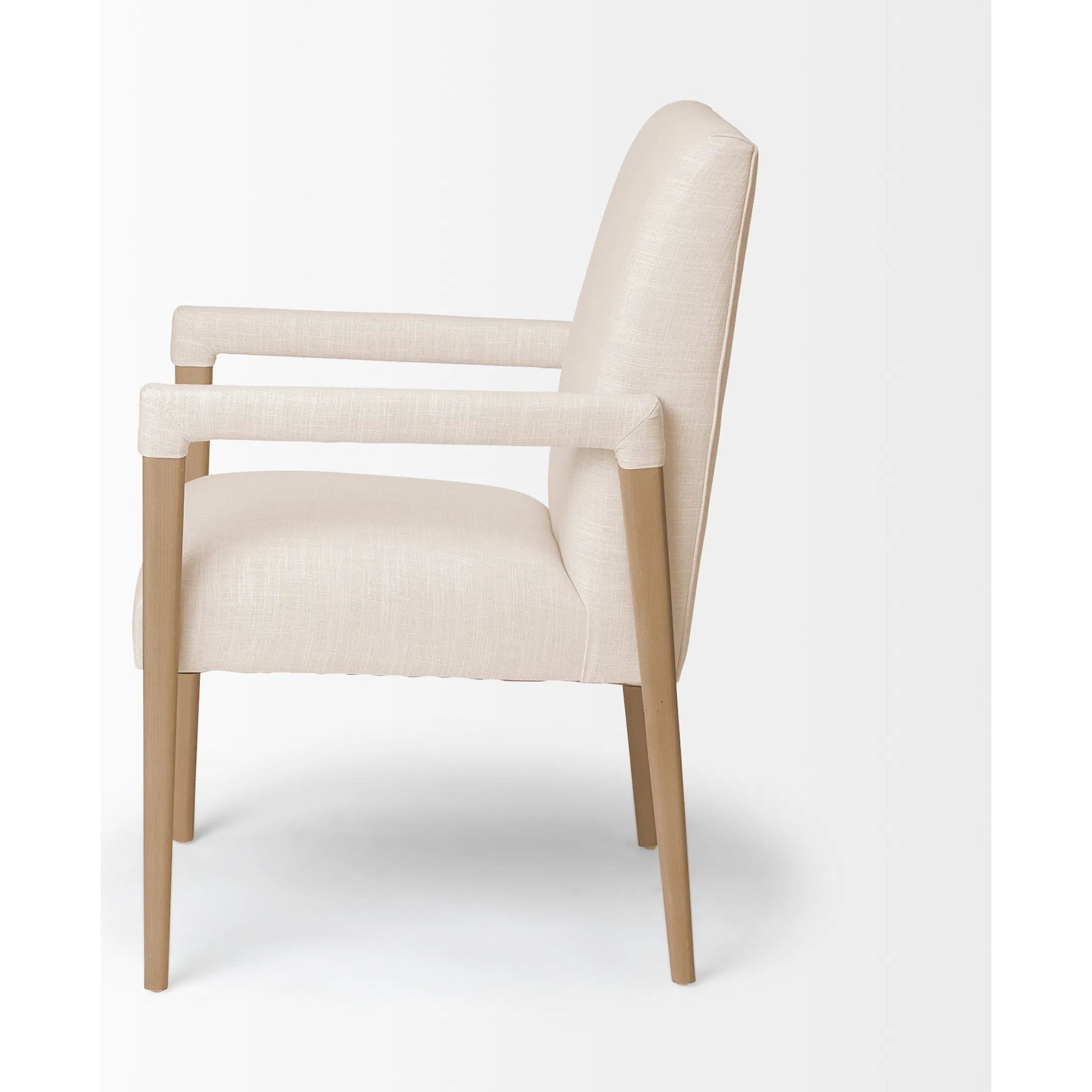 Palisades Dining Chair by Mercana in cream, light brown. Made from wood, fabric in a modern style.