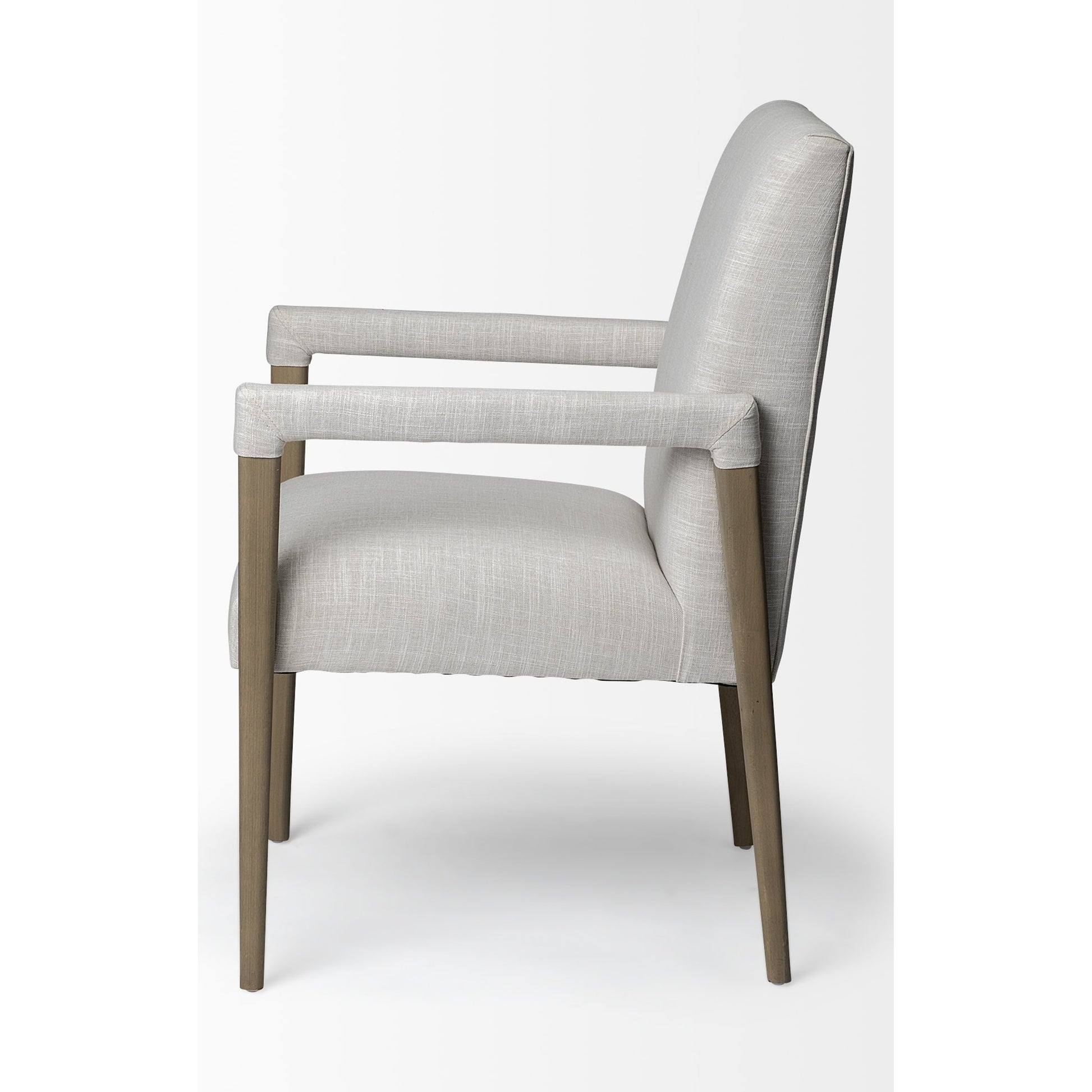 Palisades Dining Chair by Mercana in cream, light brown. Made from wood, fabric in a modern style.