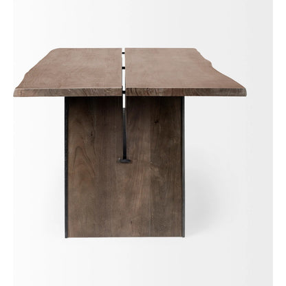 Ledger Dining Table by Mercana in brown. Made from wood in a modern style.