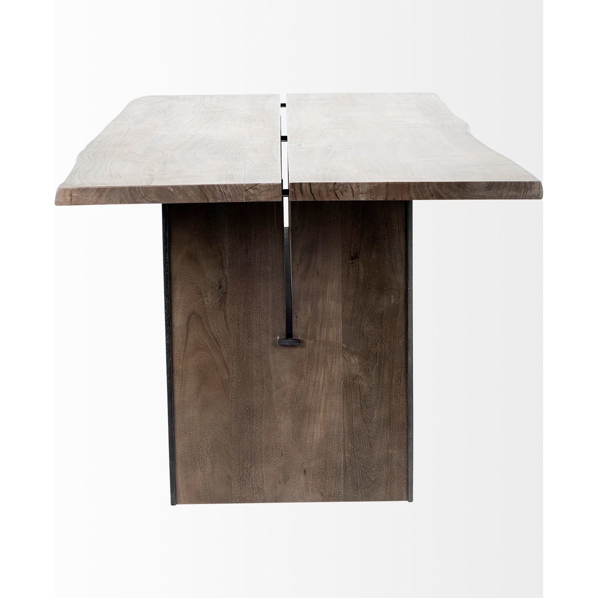 Ledger Dining Table by Mercana in brown. Made from wood in a modern style.