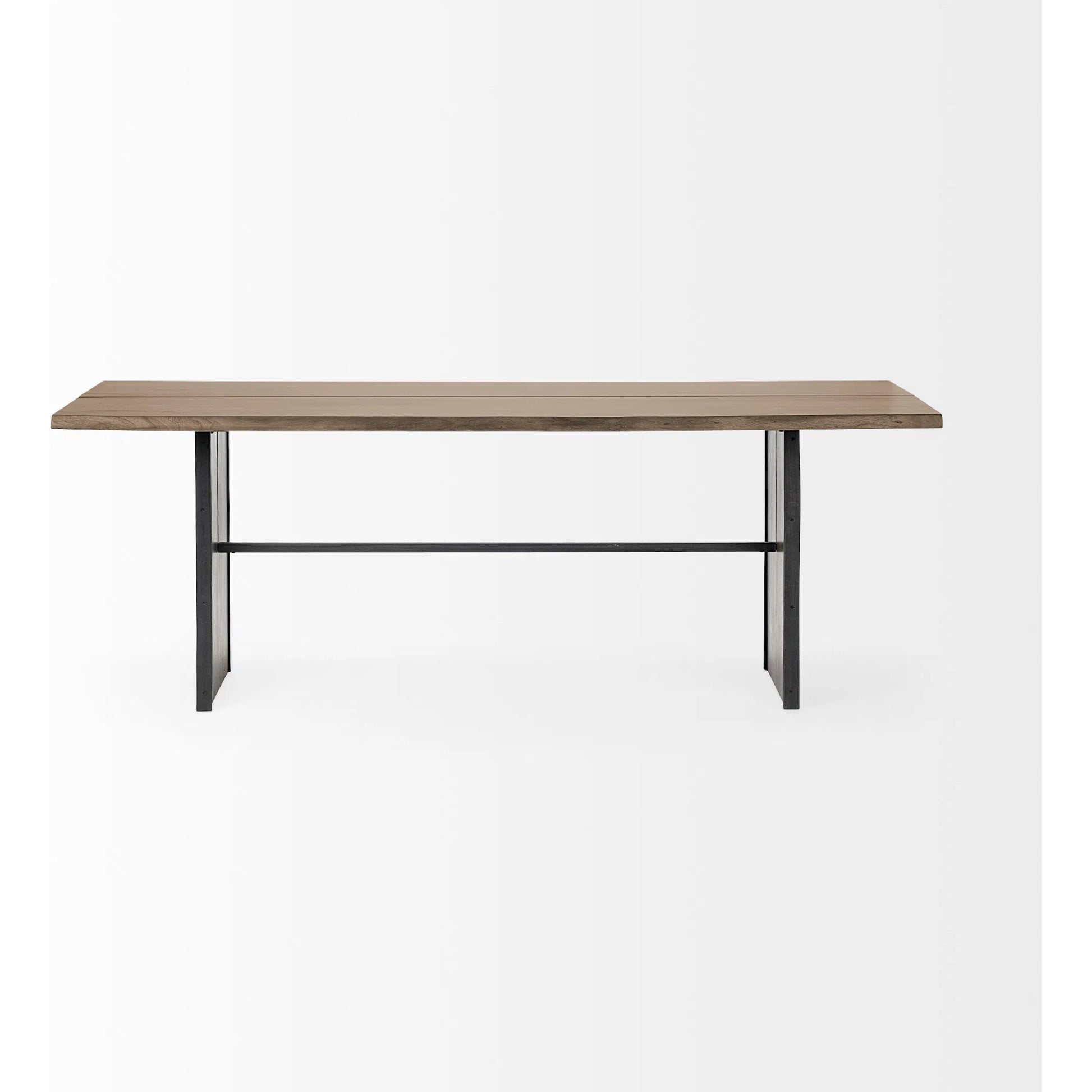 Ledger Dining Table by Mercana in brown. Made from wood in a modern style.