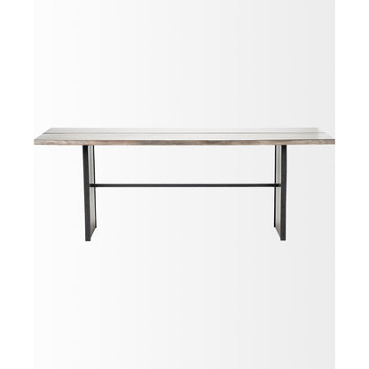 Ledger Dining Table by Mercana in brown. Made from wood in a modern style.