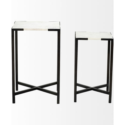 Lucas Accent Table by Mercana in white, matte black. Made from marble, iron in a modern style.