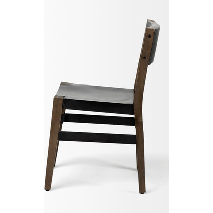 Nell Dining Chair by Mercana in matte black, brown. Made from metal, wood in a modern style.