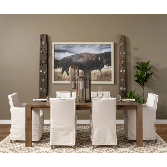 Elbert Dining Chair by Mercana in cream. Made from fabric in a transitional style.