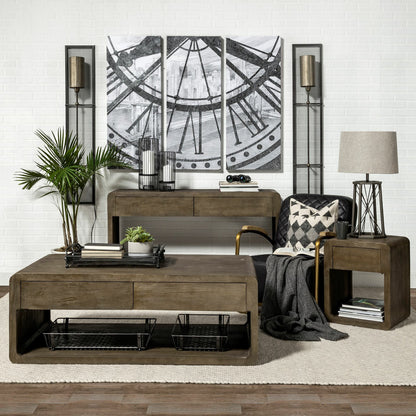 Raen Table Lamp by Mercana in beige. Made from metal in a rustic style.