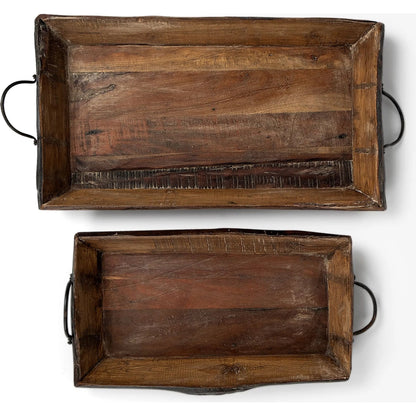 Durone Live Edge Serving Trays Set of Two by Mercana in brown. Made from wood in a rustic style.