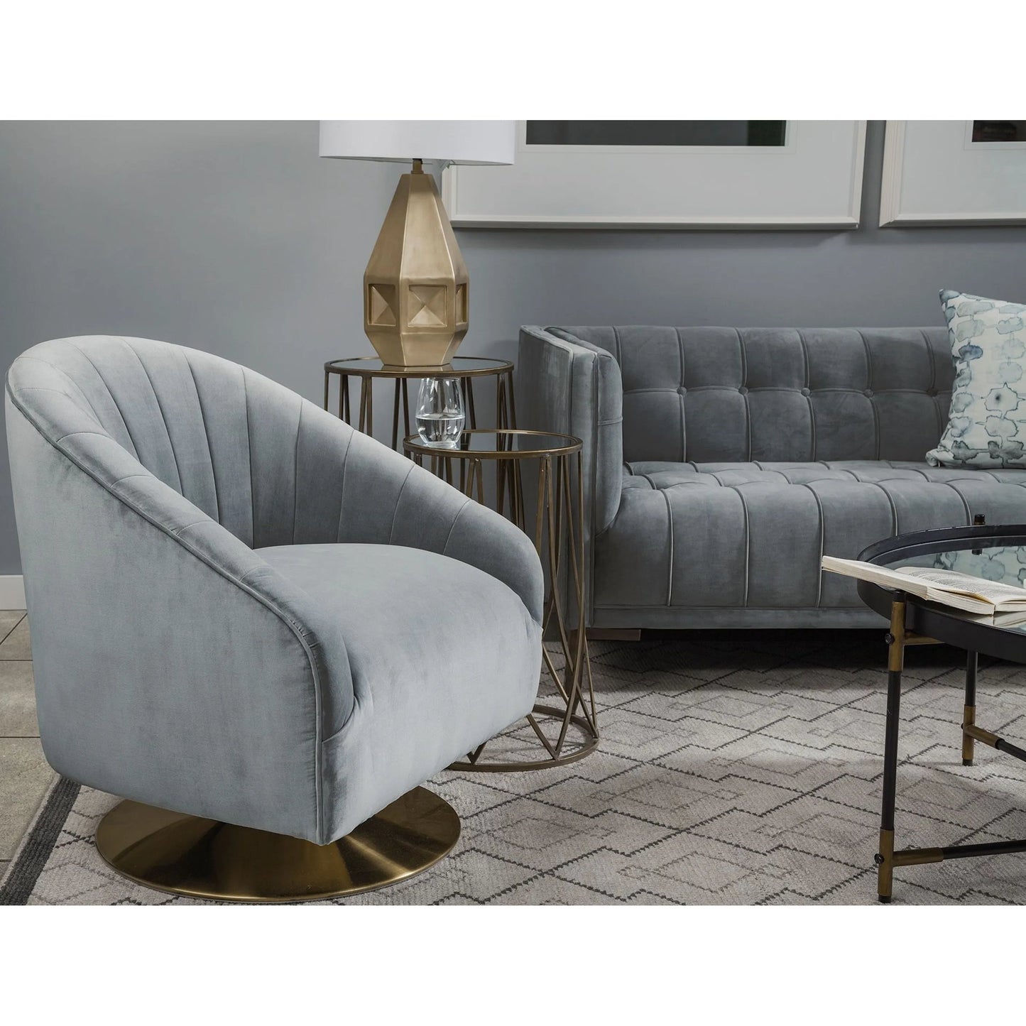 043 S-343122 | Lifestyle | James Accent Chair by Mercana in gray, gold. Made from unique in a modern style.