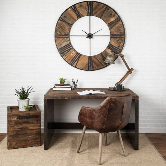 Orwell Office Desk by Mercana in brown. Made from wood, metal in a modern style.