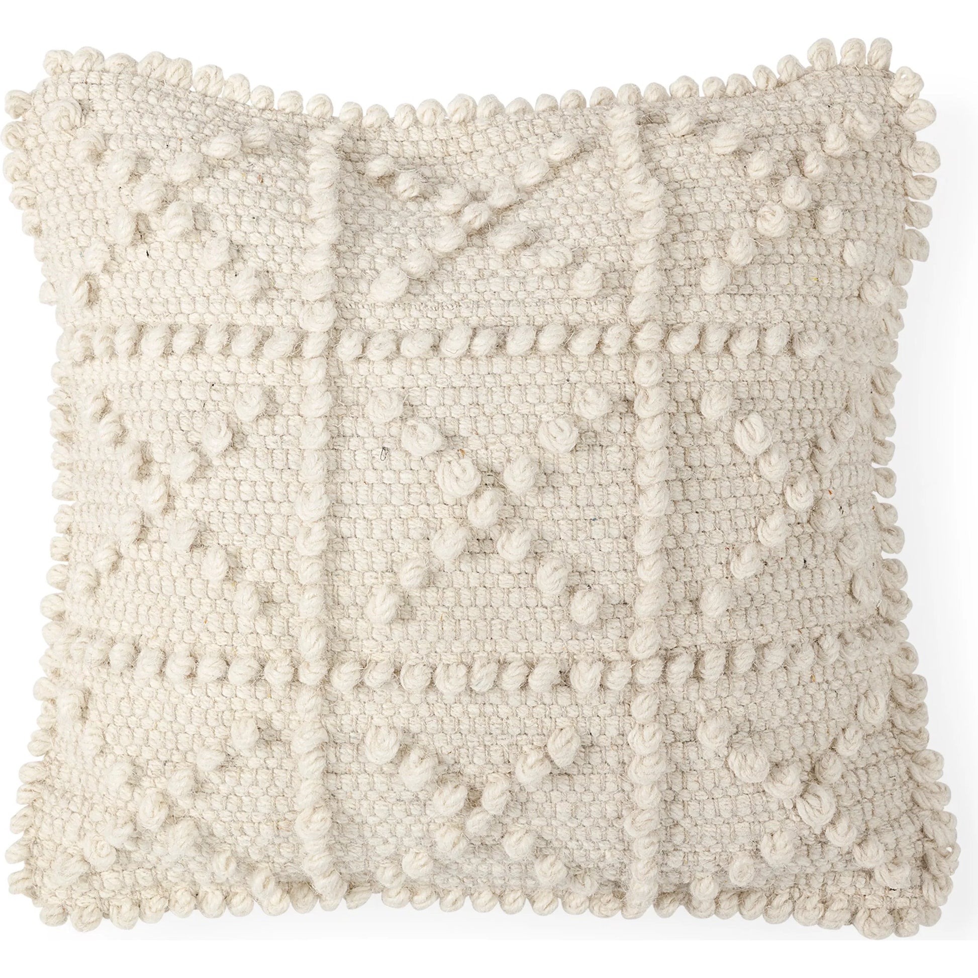 Leroy Raised Pattern Detail Decorative Pillow Cover by Mercana in cream. Made from wool blend in a rustic style.