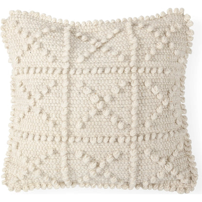 Leroy Raised Pattern Detail Decorative Pillow Cover by Mercana in cream. Made from wool blend in a rustic style.