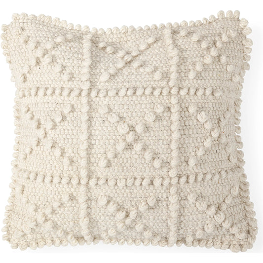Leroy Raised Pattern Detail Decorative Pillow Cover by Mercana in cream. Made from wool blend in a unique style.