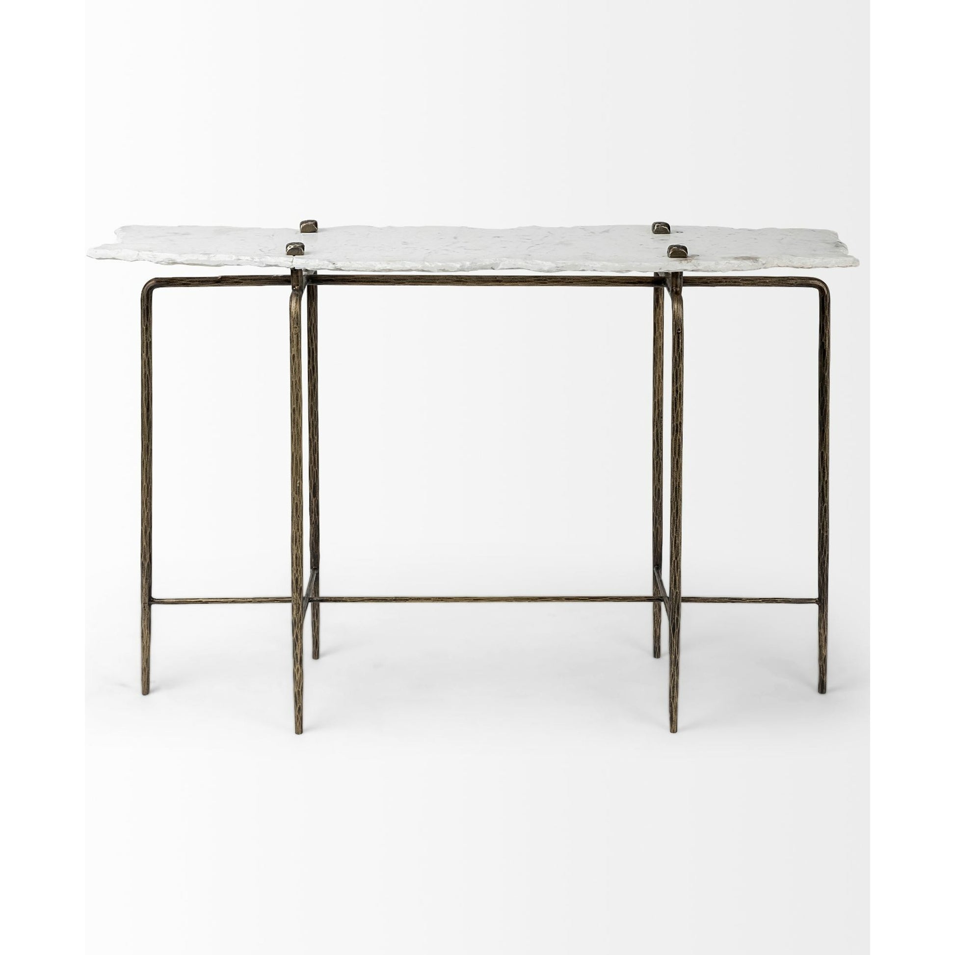 Pinera Console Table by Mercana in white, natural. Made from marble, metal in a modern style.
