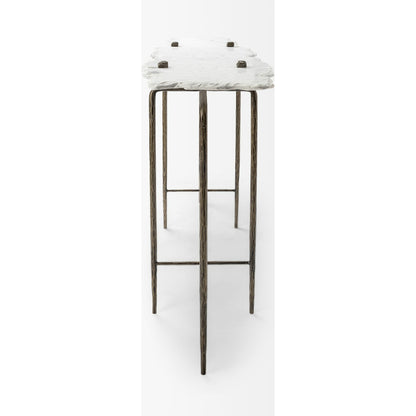 Pinera Console Table by Mercana in white, natural. Made from marble, metal in a modern style.