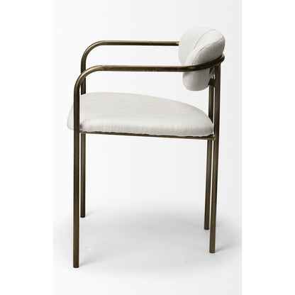 Parker Upholstered Dining Chair (Set of 2) by Mercana in white, gold. Made from fabric, metal in a modern style.