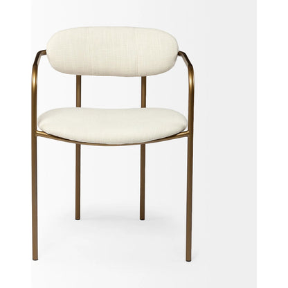 Parker Upholstered Dining Chair (Set of 2) by Mercana in white, gold. Made from fabric, metal in a modern style.