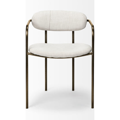Parker Upholstered Dining Chair (Set of 2) by Mercana in white, gold. Made from fabric, metal in a modern style.
