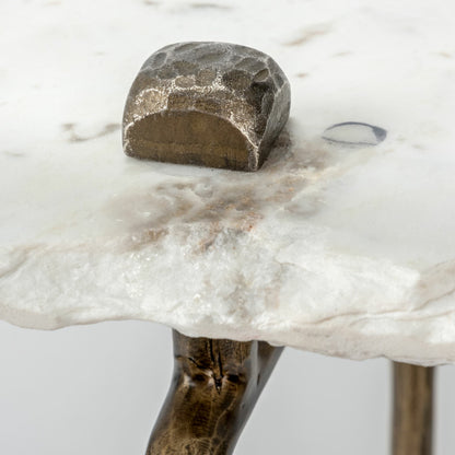 Pinera Console Table by Mercana in white, natural. Made from marble, metal in a modern style.