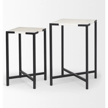Lucas Accent Table by Mercana in white, matte black. Made from marble, iron in a modern style.